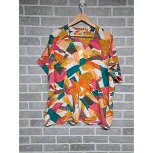 JODIFL Womens‎ Geo Print V-Neck Pullover Top Size Small NWT